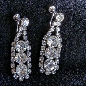 Vintage Dangle Screw-On Earrings with Clear Stones circa 1950s